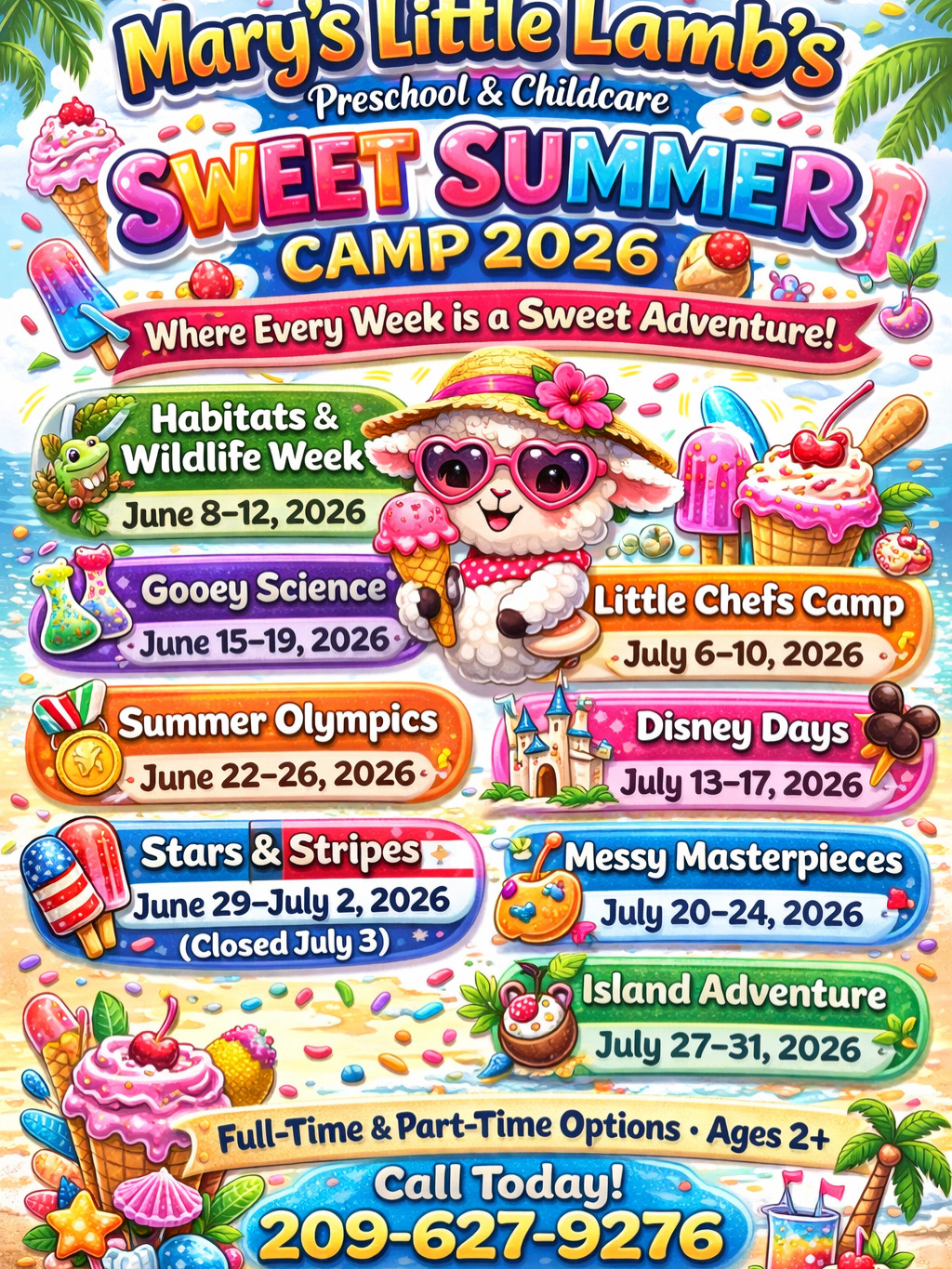Mary's Little Lambs Sweet Summer Camp 2026 themed weeks